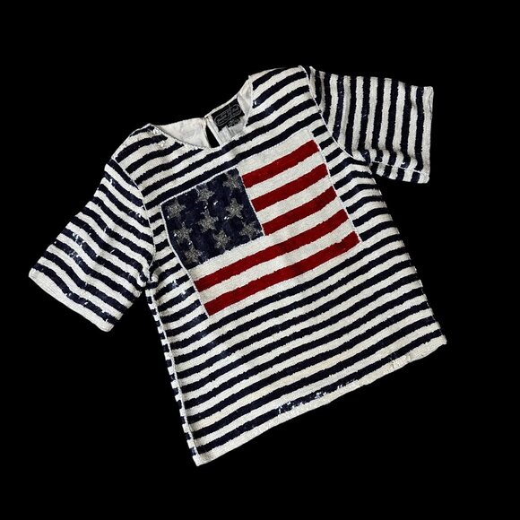 Jean For Joseph Le Bon Tops - Vintage Sequin American Flag Shirt Blouse Size L Silk 1980s Patriotic July 4th